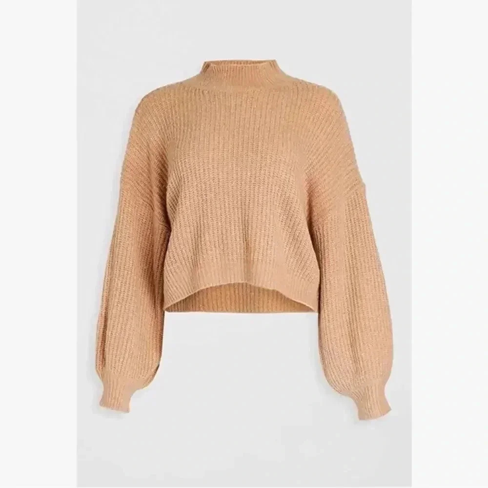 Line & Dot Alder Ribbed Mock Neck Sweater In Camel M EUC